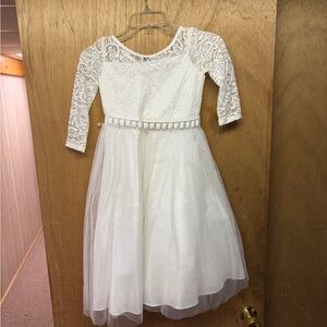 Ivory Lace & Tulle Girls' Dress with Belt